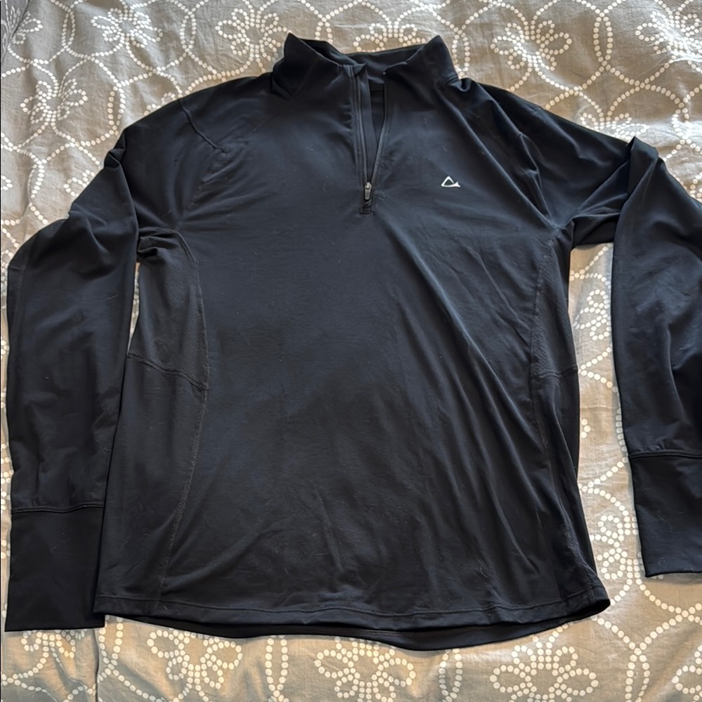 Black Sz M Merino Wool Quarter-Zip Pullover